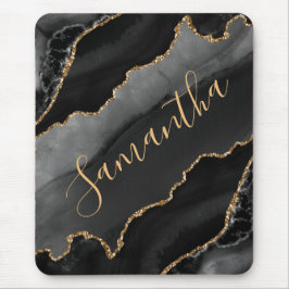 ブラック&金ゴールドフェイクグリッターアゲート マウスパッド