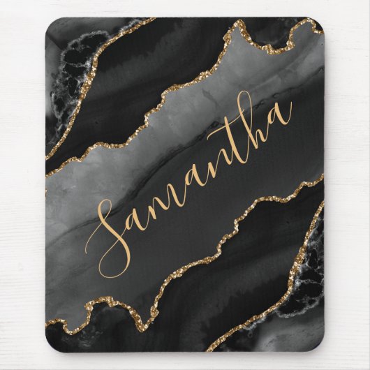ブラック&金ゴールドフェイクグリッターアゲート マウスパッド (正面)