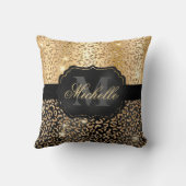 ブラック&金ゴールドフェイクグリッターグラムヒョウプリント クッション (裏面)