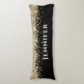 ブラック&金ゴールドフェイクグリッター美学名前をカスタムする ボディピロー (正面縦)