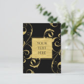 ブラック&金ゴールドフェイクフローラスワールエレガントな結婚式 ポストカード (スタンド正面)