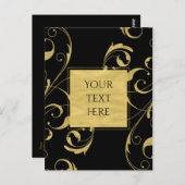ブラック&金ゴールドフェイクフローラスワールエレガントな結婚式 ポストカード (正面/裏面)