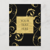 ブラック&金ゴールドフェイクフローラスワールエレガントな結婚式 ポストカード (正面)