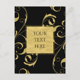 ブラック&金ゴールドフェイクフローラスワールエレガントな結婚式 ポストカード