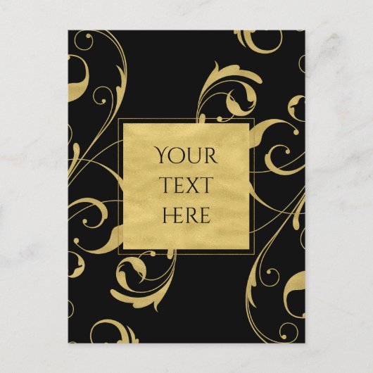 ブラック&金ゴールドフェイクフローラスワールエレガントな結婚式 ポストカード (正面)