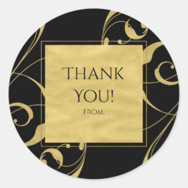 ブラック&金ゴールドフェイクフローラスワールエレガントな結婚式 ラウンドシール