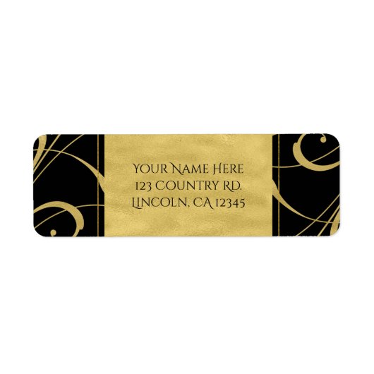 ブラック&金ゴールドフェイクフローラスワールエレガントな結婚式 ラベル (正面)