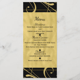 ブラック&金ゴールドフェイクフローラ旋回シック結婚メニュー メニュー