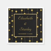 ブラック、金ゴールドフォイルビーズとフレ結婚ーム スタンダードカクテルナプキン (正面)