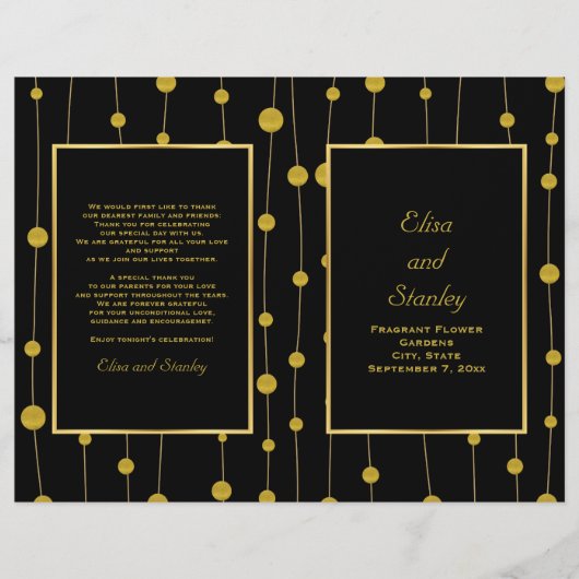 ブラック、金ゴールドフォイルビーズ結婚の折り畳みプログラム (正面)