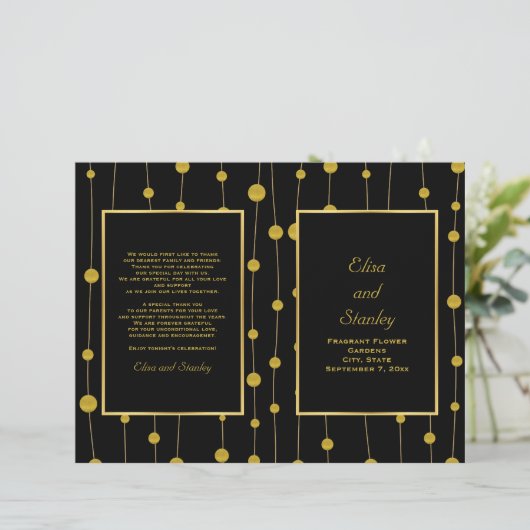 ブラック、金ゴールドフォイルビーズ結婚の折り畳みプログラム (スタンド正面)