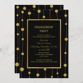 ブラック、金ゴールドフォイルビーズ結婚ズ婚約パーティ 招待状 (正面/裏面)