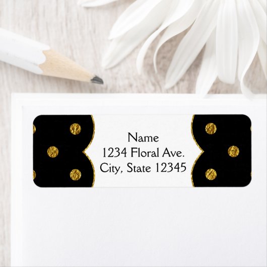 ブラック&金ゴールドフォイルフェイク水玉模様住所 シール (インサイチュ)
