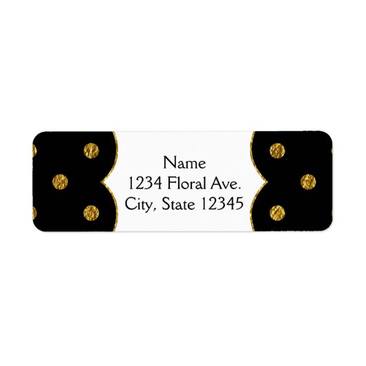 ブラック&金ゴールドフォイルフェイク水玉模様住所 シール (正面)