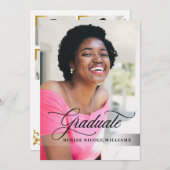 ブラック&金ゴールドフォトカード卒業パーティー 招待状 (正面/裏面)