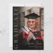 ブラック&金ゴールドフォト卒業パーティー招待状 招待状 (正面)