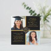 ブラック&金ゴールドフォト卒業招待状 招待状 (スタンド正面)