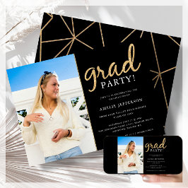ブラック&金ゴールドフォト卒業招待状 招待状