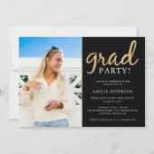 ブラック&金ゴールドフォト卒業招待状 招待状 (正面)