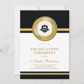ブラック&金ゴールドフォーマル卒業式写真 招待状 (正面)