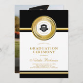 ブラック&金ゴールドフォーマル卒業式写真 招待状 (正面/裏面)