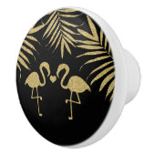 ブラック&金ゴールドフラミンゴビーチ水彩エレガント セラミックノブ (右)