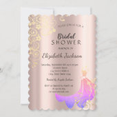 ブラック、金ゴールドフラワードレスバラ金ゴールドブライダルシャワー 招待状 (正面)