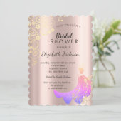 ブラック、金ゴールドフラワードレスバラ金ゴールドブライダルシャワー 招待状 (スタンド正面)