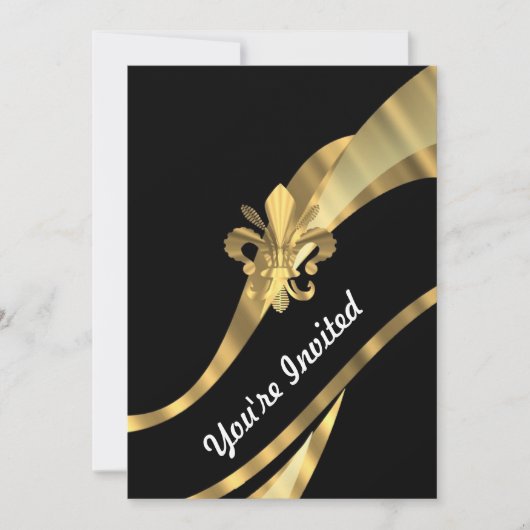 ブラック&金ゴールドフルーアデリス 招待状 (正面)