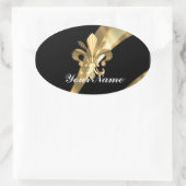 ブラック&金ゴールドフルーアデリス 楕円形シール (バッグ)