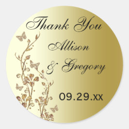 ブラック、金ゴールドフローラと蝶ステッカー ラウンドシール