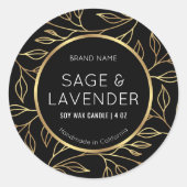 ブラック&金ゴールドフローラキャンドルジャールラウンド製品ラベル ラウンドシール (正面)