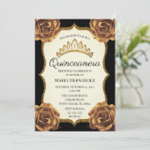 ブラック&金ゴールドフローラキンセアニェラ誕生日 招待状 (スタンド正面)