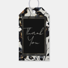 ブラック&金ゴールドフローラグリ結婚ージーズ ギフトタグ