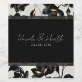ブラック&金ゴールドフローラグリ結婚ージーズ ワインラベル (シングルラベル)