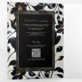 ブラック&金ゴールドフローラグリ結婚ージーズ 三つ折り招待状 (内部最初)