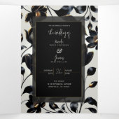 ブラック&金ゴールドフローラグリ結婚ージーズ 三つ折り招待状 (内部中)
