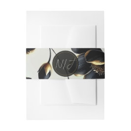 ブラック&金ゴールドフローラグリ結婚ージーズ 招待状ベリーバンド