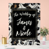 ブラック&金ゴールドフローラグレージュ結婚の歓迎 アクリルサイン (ウェディング)