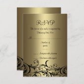 ブラック/金ゴールドフローラスワールSweet16 RSVPカード (正面/裏面)
