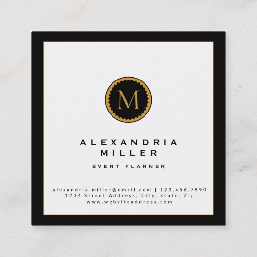 ブラック&金ゴールドフローラタペストリー |モノグラムメダリオン スクエア名刺 (裏面)
