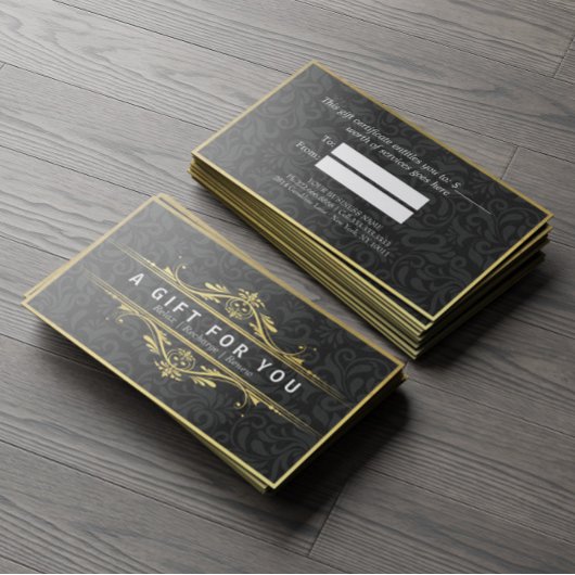 ブラック&金ゴールドフローラダマスクリネンギフト証明書 割引カード