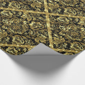 ブラック&金ゴールドフローラダマスク幾何学模様 ラッピングペーパー (角)