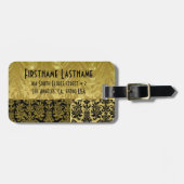 ブラック&金ゴールドフローラダマスク ラゲッジタグ (正面横)