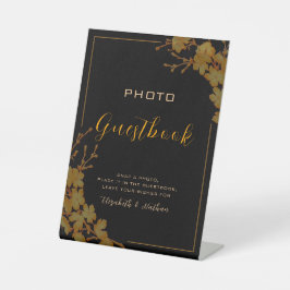 ブラック&金ゴールドフローラフォトゲストブック 台座サイン
