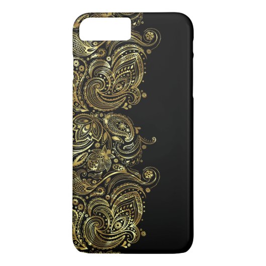 ブラック&金ゴールドフローラペイズリーレース Case-Mate iPhoneケース (裏面)