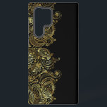 ブラック&金ゴールドフローラペイズリーレース SAMSUNG GALAXY S22 ULTRAケース<br><div class="desc">ヴィンテージエレガント金ゴールドトーンフローラペイズリーレースの黒い背景。</div>