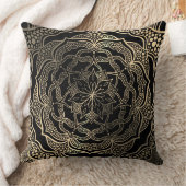 ブラック&金ゴールドフローラマンダラビューティフルスタイリッシュシック クッション (ブランケット)