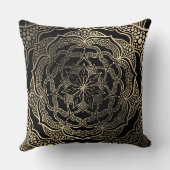 ブラック&金ゴールドフローラマンダラビューティフルスタイリッシュシック クッション (裏面)