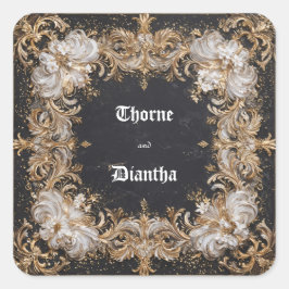 ブラック&金ゴールドフローララックス結婚ズシール スクエアシール